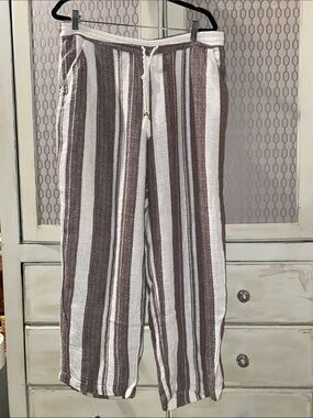 Soft Surroundings White and Brown Wide Leg Striped Pants